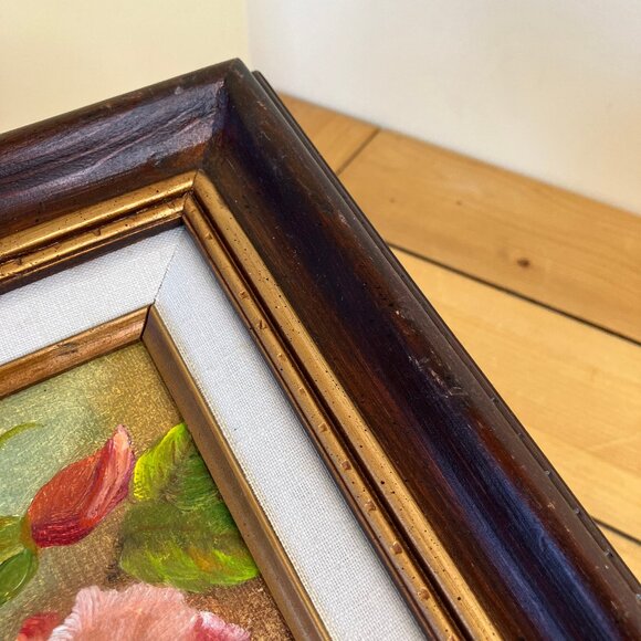 Pink & Yellow Rose Flowers Original Framed Oil Painting Vintage F. Gascoyne - Picture 4 of 6